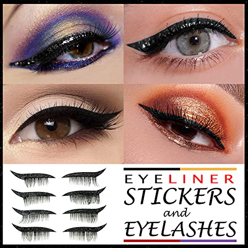 Reusable Eyeliner Sticker with Eyelashes, 4 Pairs False Eyelashes and