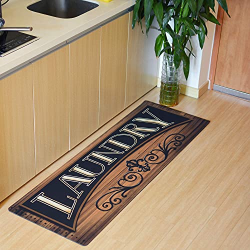 Farmhouse Laundry Room Rug, Vintage Wooden Mat, USTIDE Laundry Room