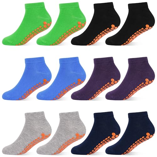Photo 1 of HYCLES Boys Girls Non-Slip Toddler Socks Grip Ankle Sticky Sock Anti-Skid Socks for Kids 6 Pairs for 6-9 Years Kids