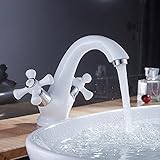 Elegant Deck Mount Two Cristal Handles Basin Faucet