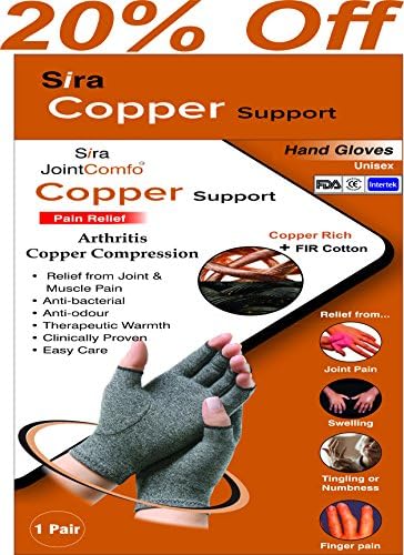 Sira Copper Compression Hand Gloves for Arthritis Swelling Tingling or Numbness Finger Pain Relief from Joint Pain Open finger Gloves Hand Glove Rheumatoid Gloves. 2 PAIRS (M)