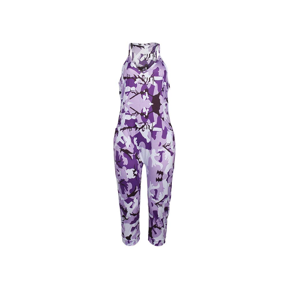 Women\'s Loose Capri Jumpsuits - Casual Camouflage Racerback V Neck One Piece Romper X-Large Purple Camouflage