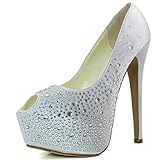 DailyShoes Women's Sexy Treading Satin Fabric Peep Toe Stiletto Platform Ivory Pump