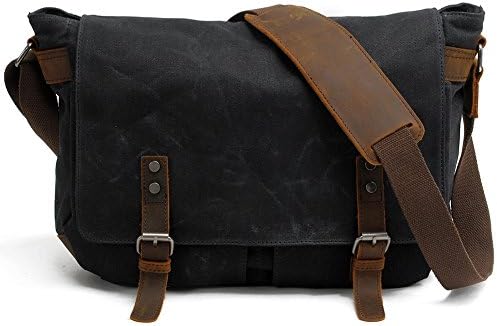 Dslr Camera Bag, Polaroid Camera Case, Mens Wax Canvas Leather Shoulder Messenger Bag for Canon t6/Nikon d3400/Sony a6000 by FireRainbow (Black+Insert Camera Case)