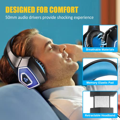 Glangeh Cascos Gaming con Luz RGB, Ligero Auriculares Gaming con Cable y Micrófono, Transductores 50mm USB y Jack Audio 3.5mm Auriculares Diadema Gaming Compatible con PC PS4 PS5 Xbox One Switch