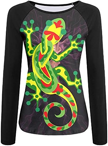 Rasta Gecko Raggae Women's Round Neck Raglan Sleeve Long T-Shirt Blouse Tops Casual Teen Girls Tees L