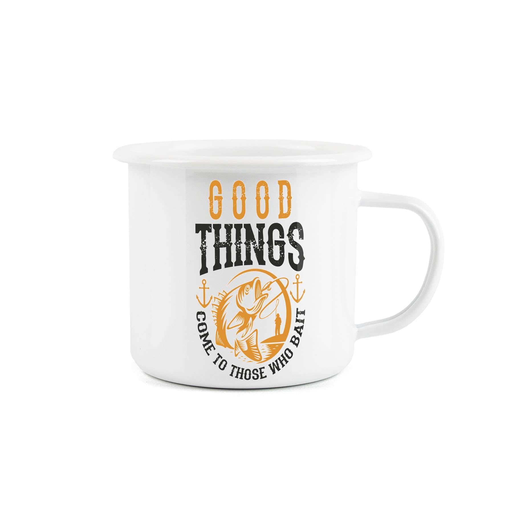 Fishing Enamel Mug - Good Things Come to Those who Bait - Camping Novelty Durable Hot Drinks Outdoor Cup for Fishing Travel Picnics Hiking