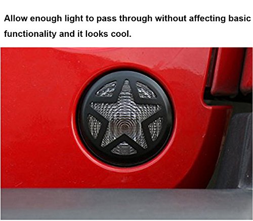 Payanwin Front Turn Signal Light Cover Guard 2PCS Aluminum Five Stars Front Fog Lamp Covers Trim Turn Signal Lights Guard for 2007-2017 Jeep JK Wrangler & Wrangler Unlimited(Black)
