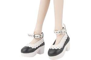 MSYO 1/3 BJD Doll High Heels, A Pair of Pure Black Leather High-Heeled Shoes Designed for 60cm Ball Jointed Dolls, Round-Toe Heels for 24 Inch BJD Dolls, 3 Colors are Available