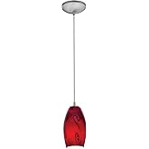 Merlot - E26 LED Cord Pendant - Brushed Steel Finish - Red Sky Glass Shade