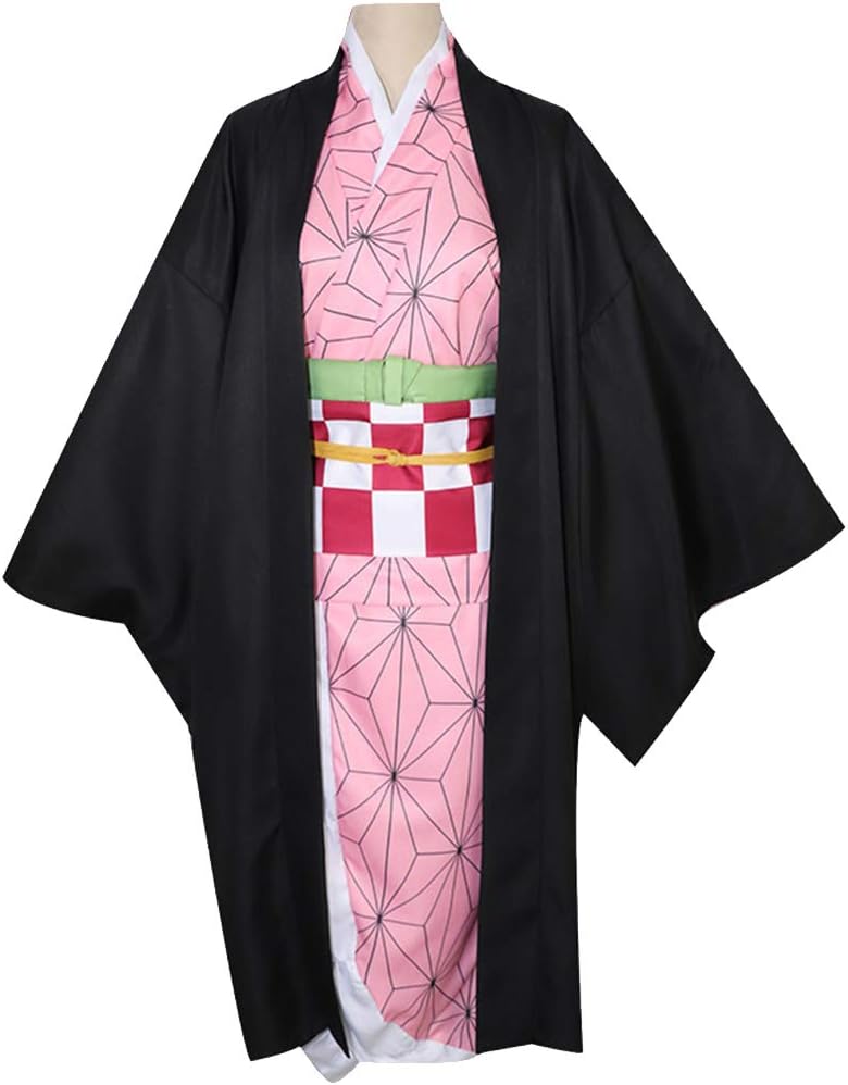 YKJ Anime Cosplay Anime Character Black Jacket Pink Lichen Lady Kimono Halloween Costume,Full set-XL