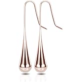 INRENG Stainless Steel Puffed Teardrop Dangle Earrings Simplify Thread Drop Earrings for Women