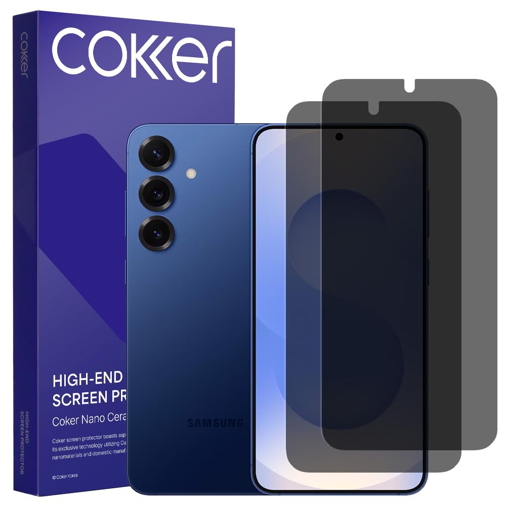 COKER 2PACK Privacy Screen Protector for Galaxy S25 Plus, Anti Spy, 9H Hardness Shatterproof, Anti-Scratch, Anti-Fingerprint, Touch Sensitive, PET Film, Blue Light Filter, Easy Install