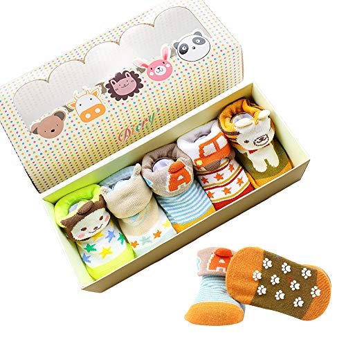 Dicry Baby Boys Socks,6-18 Months,5 Pairs,Turn Cuff,Non Slip,Anti Skid,Infant Grip Ankle Socks