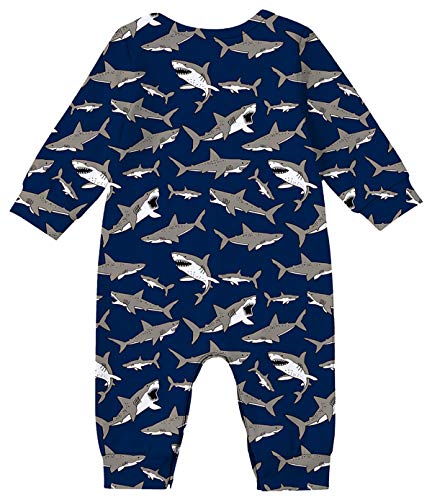 Kids4ever Shark Printed Baby Coveralls Lap Shoulder Pajamas Jumpsuit Long Sleeve Romper
