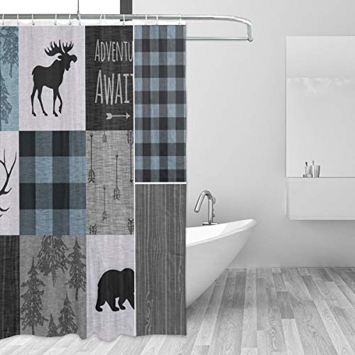 Carwayii Retro Rustic Lodge Bear Moose Deer Shower Curtain Polyester