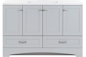 Spring Mill Cabinets Emlyn 48 Inch Bathroom Vanity with White Single-Sink Top, 3 Cabinets, 2 Shelves, 2 Drawers, 48.5" W x 18.75" D x 32.89" H, Pearl Gray