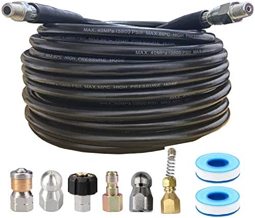 50FT Sewer Jetter Kit for Pressure Washer,Sewer Jetter Nozzles Kit