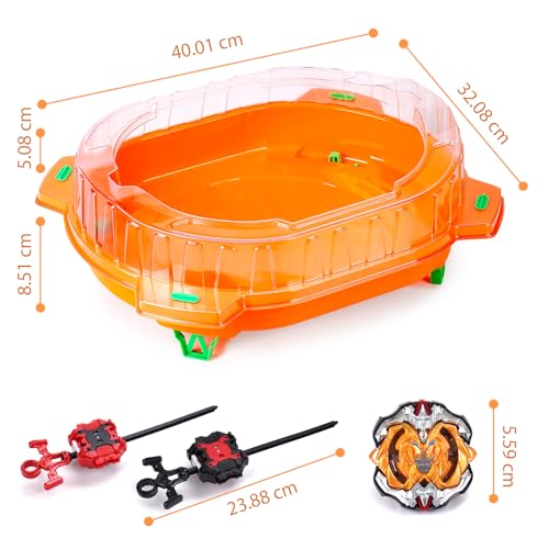 Burst Stadium Spinner Battle Set, 6 Spinner Toy & 2 Devices & 1 Launch Arena for Children 6+ Years Old, Multiplayer Fighting Game (Orange)