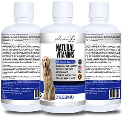Natural Vitamins for Dogs, Boosts Immune System &amp; Digestion, Promotes Healthy Skin &amp; Shiny Coat, Antioxidants, Minerals, Amino Acids, Glucosamine, Premium Liquid Dog Multivitamin 32 fl oz
