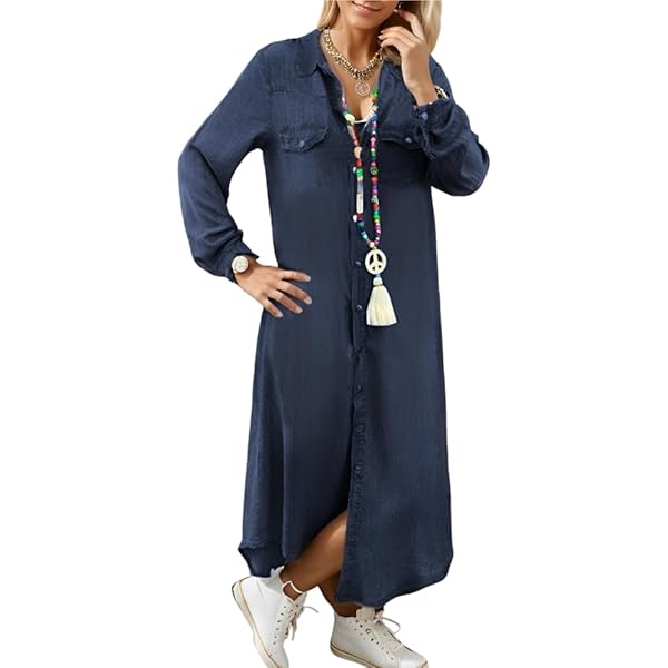 RICOCHO Long Denim Shirt Dress for Women Loose Jean Shirt Dress Women's  Button Down Casual Denim Dress at Amazon Women's Clothing store