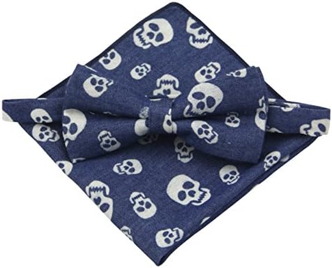 Various Denim Mens Bowtie and Pocket Square Set
