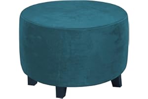 ADPON Velvet Plush Ottoman Cover,Super Stretch Round Ottoman Slipcover Washable Storage Stool Furniture Protector for Living Room (X-Large,Deep Teal)