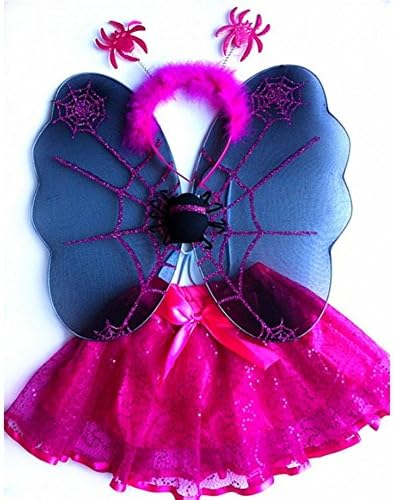 Halloween costumes - pumpkin, witch, spider girl (Spider girl 3 pcs set โ spider wing, spider antenna hairband, and tutu - fuchsia)