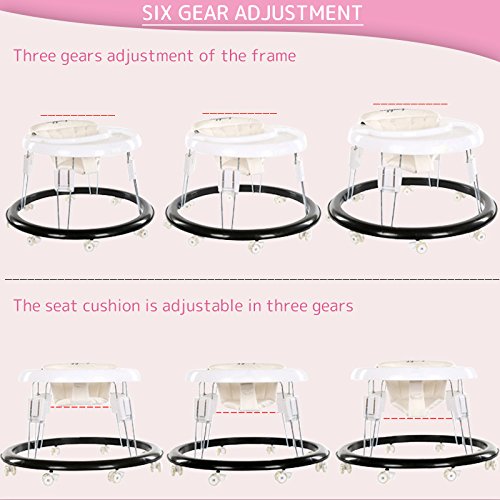 Creation Core Foldable Baby Toddlers Walker Infant portable Sit-to-Stand Adjustable Height walking chair With Wheels(Black) - Thumbnail 5