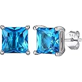 Bestyle 925 Sterling Silver 2CT Birthstone Stud Earrings for Women, Hypoallergenic Heart/Round/Square Cubic Zirconia Earrings Dainty Jewelry Gifts for Birthday,Christmas,Valentine's Day