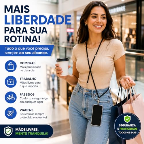 Cordão Corda Alça De Pescoço Para Celular Ajustável Universal Salva Celular Nylon Resistente Mosquetão Premium Transversal Tiracolo Crossbody Compatível Com Capinha Smartphone Chaveiro
