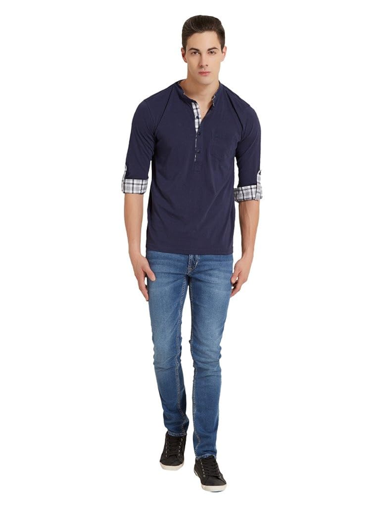 elaborado men's henley neck tshirt - navy