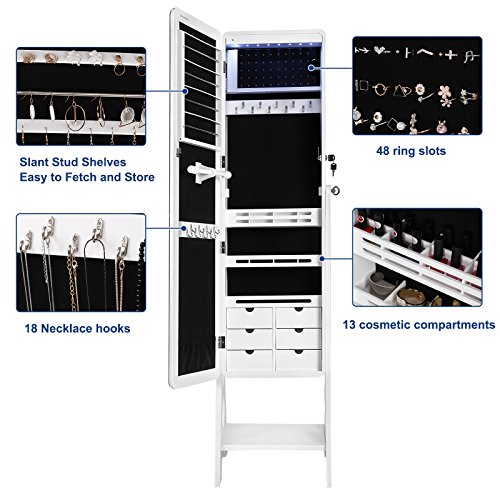 Купить SONGMICS 8 LEDs Jewelry with Bevel Edge Mirror Lockable