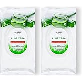 Epielle Aloe Vera Makeup Remover Wipes, Gentle Daily Facial Cleanser Towelettes, Remove Dirt, Oil & Waterproof Mascara, Stocking Stuffers, 60 Count (Pack of 2)