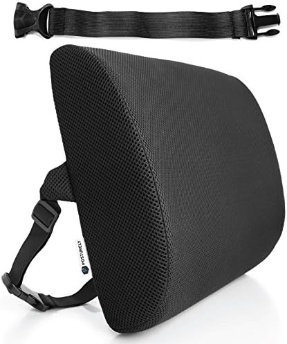 Any Seat Premium Memory Foam Lumbar Support Pillow for Car, Desk, Office Chair, Recliner For Lower Back Pain Relief | Bonus Extension Strap | Black Mesh (S)