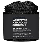Body Essentials Activated Charcoal & Coconut Scrub - Remove Dirt & Toxins - Renew & Nourish Skin - Coconut Milk - Dead Sea Salt - 100% Natural Ingredients - Paraben/Sulfate Free