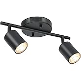 BoostArea LED 2 Light Track Lighting Kit, Black 2 Way Ceiling Spot Lighting, Flexibly Rotatable Light Head for Kitchen, Livin
