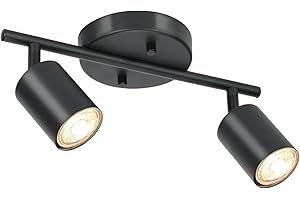 Boostarea LED 2-Light Track Lighting Kit, Black 2 Way Ceiling Spot Lighting, Flexibly Rotatable Light Head for Kitchen, Livin