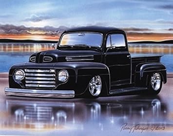 1948 49 50 Ford F1 Pickup Hot Rod Truck Art Print Black 11x14 Poster