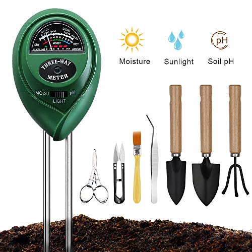 Soil Moisture Meter, Soil Ph Test Sunlight Tester with Bonsai Tools, 3 in 1 Soil Test Kit for PH/Moisture/Light, for Home and Garden, Lawn, Farm, Indoor & Outdoor Plants Care (No Battery Needed)