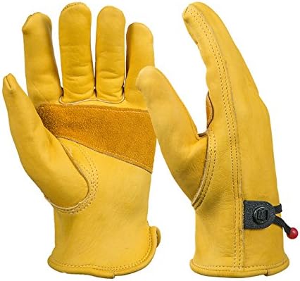 BearHoHo New Men's Full Leather Work Gloves with Ball and Tape Wrist Closure, Grain Cowhide1 Pair (Medium (2 Pairs))