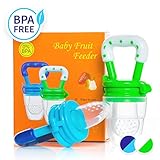 Dream on Baby Food Feeder - Fruit Feeder Pacifier (2 Pack) - Best Infant Teething Toy Nibbler Teether with Silicone Food Pouches - Appetite Stimulating Colors