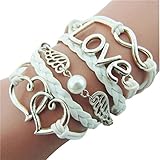 Willsa Fashion Double Love Hearts Design Faux Leather Cute Charm Bracelet Silver