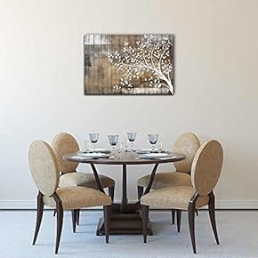Abstract Tree Canvas Wall Art - White Tree Branch with Leaves on Wood Style Background - Gallery Wrap Modern Home Art | Ready to Hang - 12x18 inches