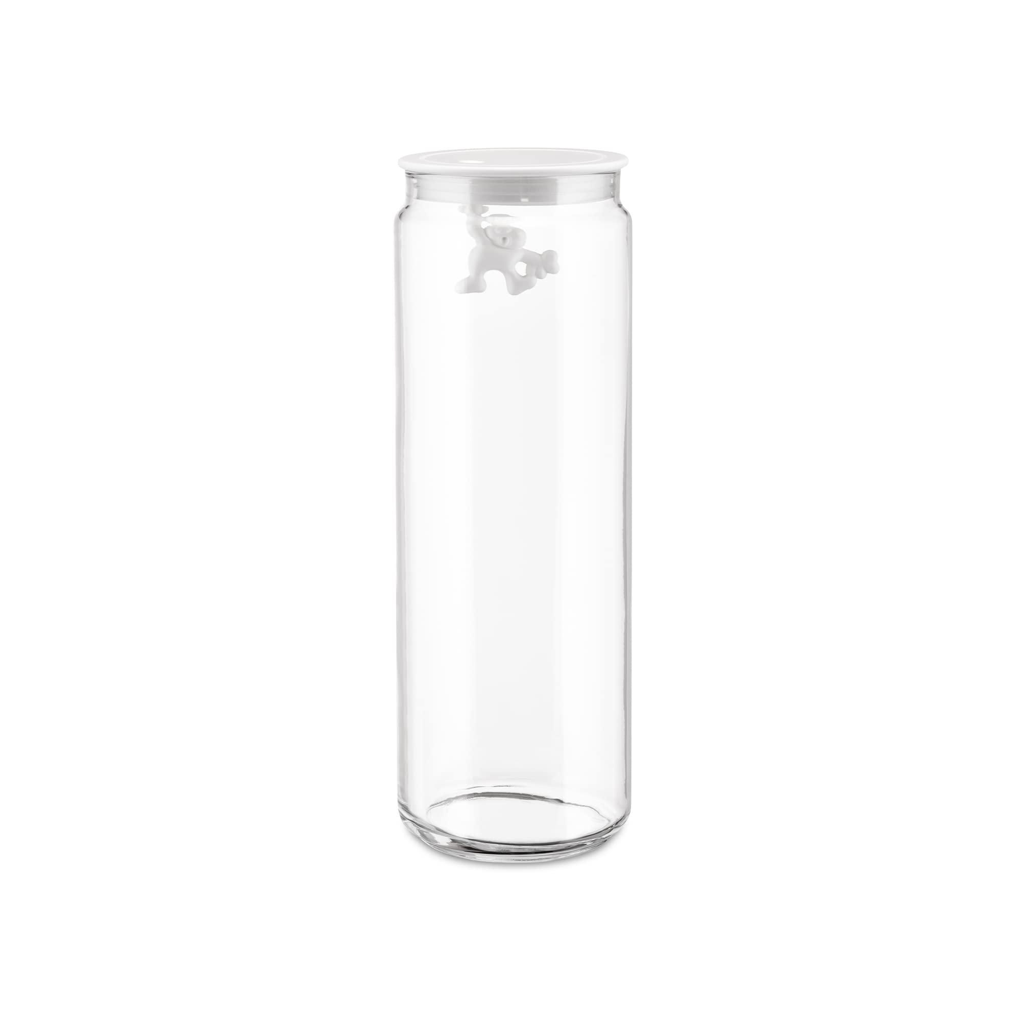 Alessi AMDR08 W Glass Gianni Jar A Little Man Holding On Tight Extra Large Kitchen Box with Hermetic Lid in Thermoplastic Resin, White, 2000 ml