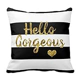 Hello Gorgeous Black and White Striped Pillow Case 16 x 16 Inches(Pattern: Print)