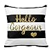 Hello Gorgeous Black and White Striped Pillow Case 16 x 16 Inches(Pattern: Print)