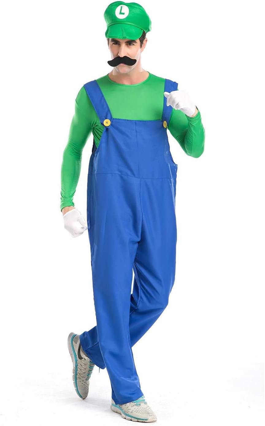 Minetom Super Mario Costume, Mario Halloween Costume for Halloween Christmas Party Cosplay(Green, L): Clothing