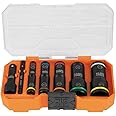 Klein Tools 65618 KNECT Flip-10 SAE Impact Socket Set, Deep Sockets with 5 Color-Coded Flip Sockets, 10 SAE Socket Sizes, 1/4 and 3/8-Inch Adapters and MODbox Case