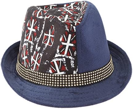 Biwinky Union Jack Uk Flag Stingy Short Brim Trilby Fedora Hat Circumference 51cm (Blue)